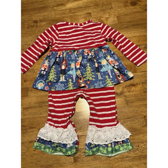 MARIE NICOLE Christmas Ruffle Nutcracker One Piece Holiday Romper 6-12M - Picture 3 of 4